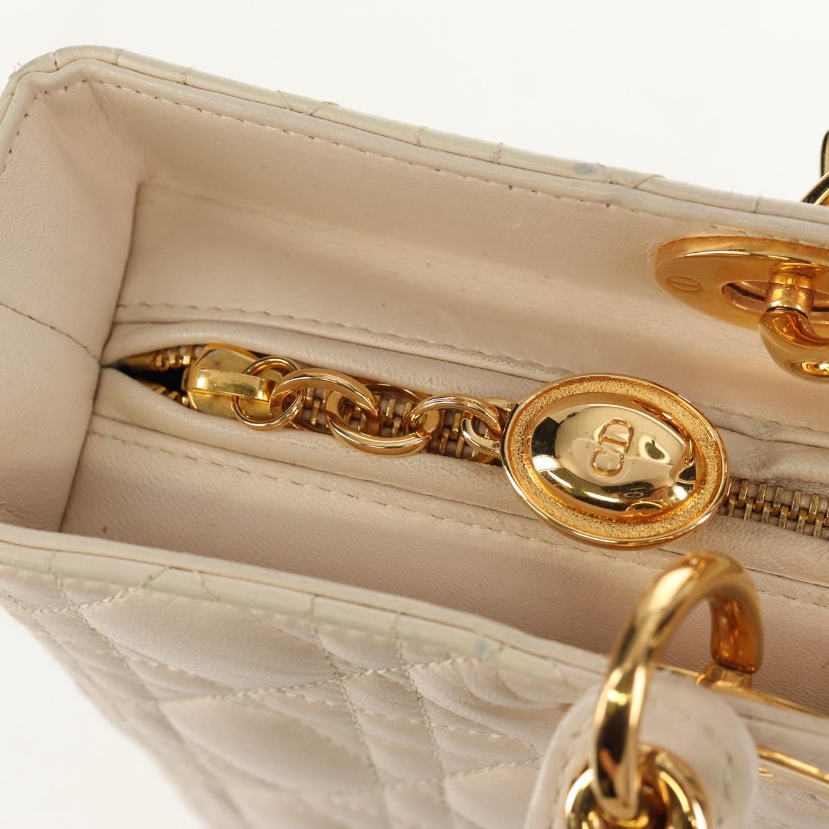 Christian Dior Canage Hand Bag Leather 2way White Gold Auth BA8211V