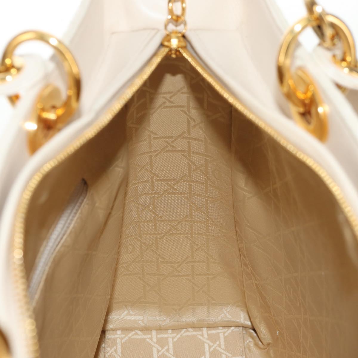 Christian Dior Canage Hand Bag Leather 2way White Gold Auth BA8211V
