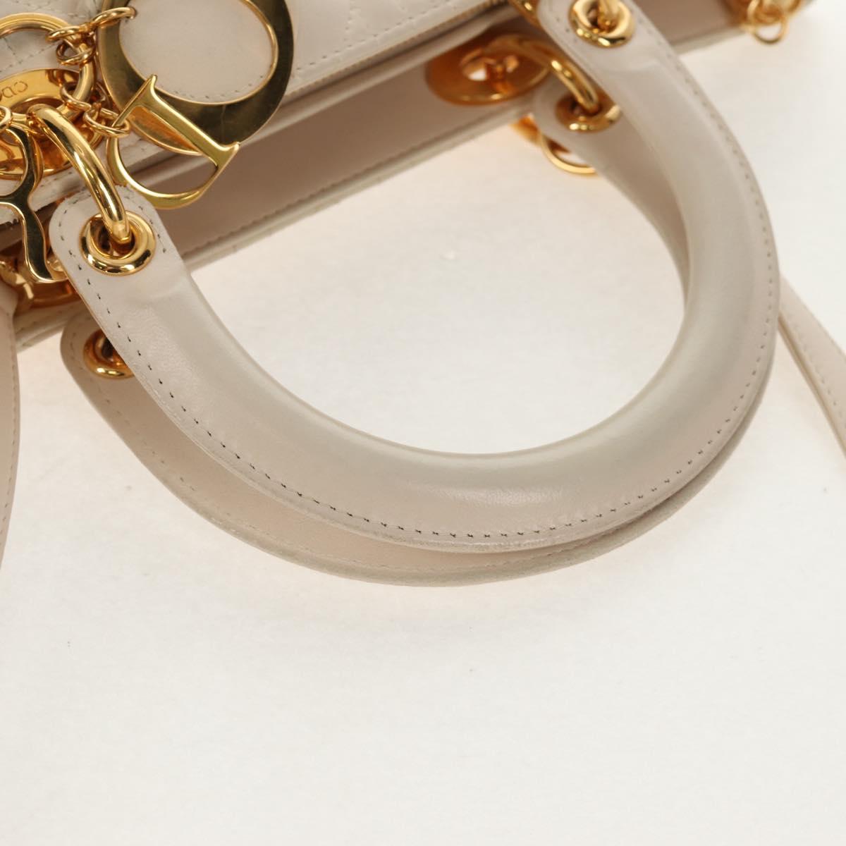 Christian Dior Canage Hand Bag Leather 2way White Gold Auth BA8211V