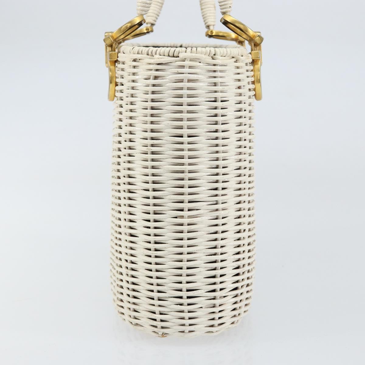 Salvatore Ferragamo Gancini Hand Bag Rattan White Gold Auth BA8212