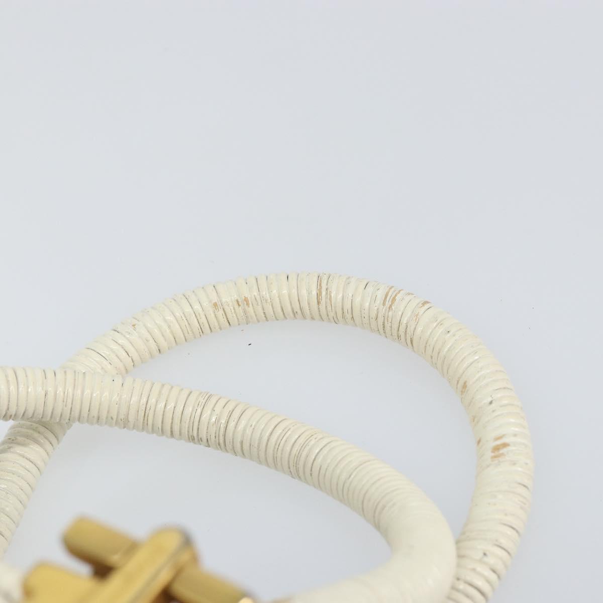 Salvatore Ferragamo Gancini Hand Bag Rattan White Gold Auth BA8212