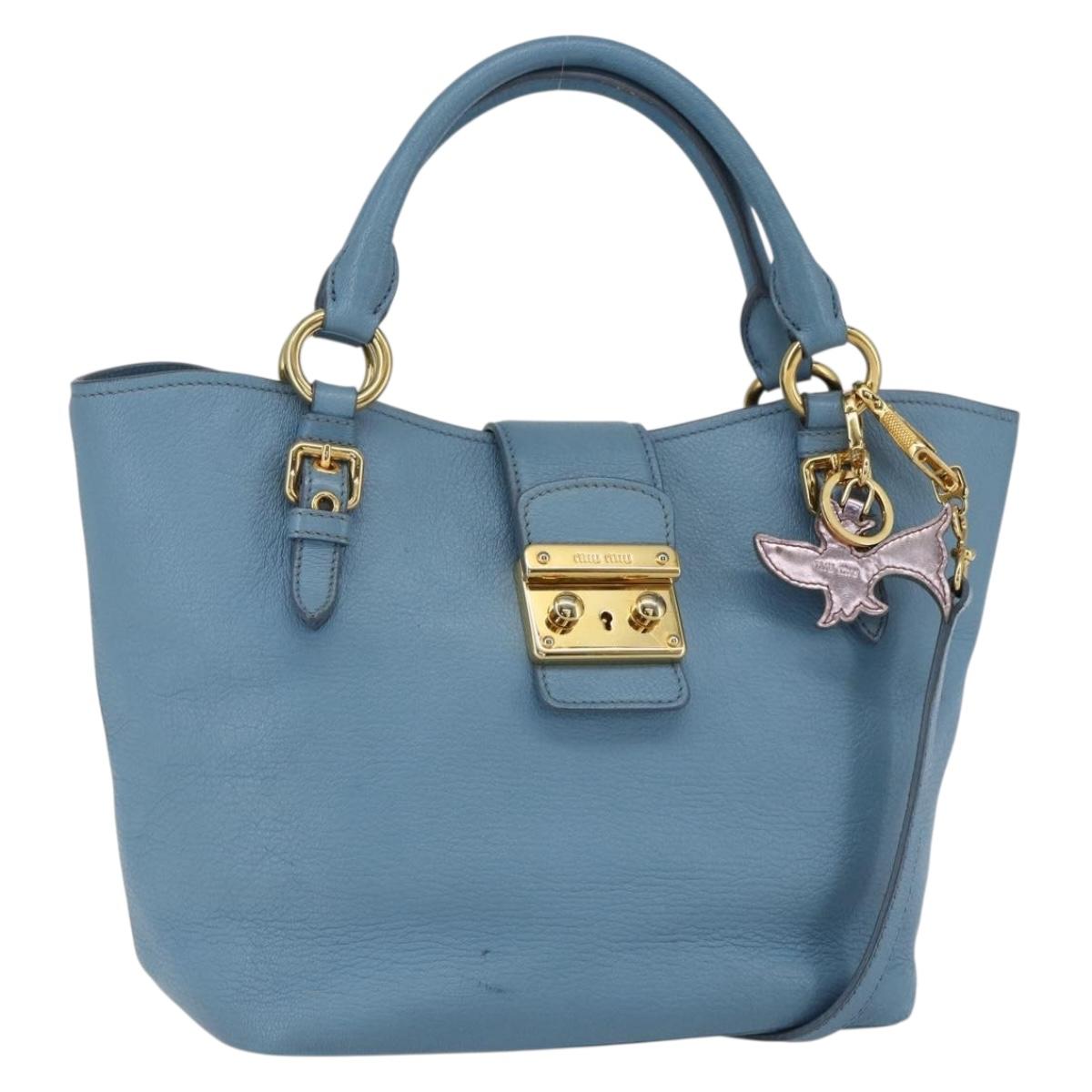 Miu Miu Hand Bag Leather 2way Blue Gold Auth BA8214