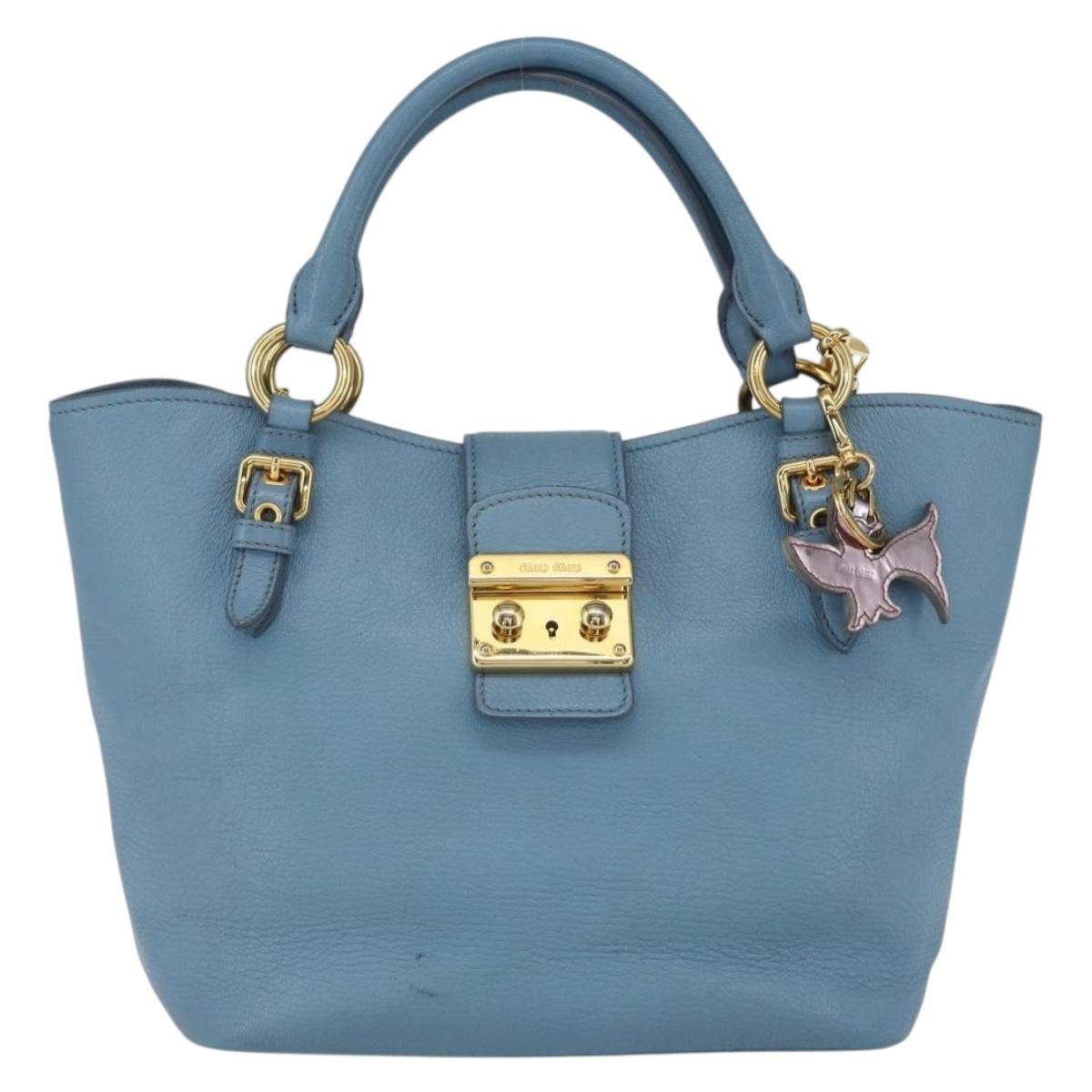 Miu Miu Hand Bag Leather 2way Blue Gold Auth BA8214