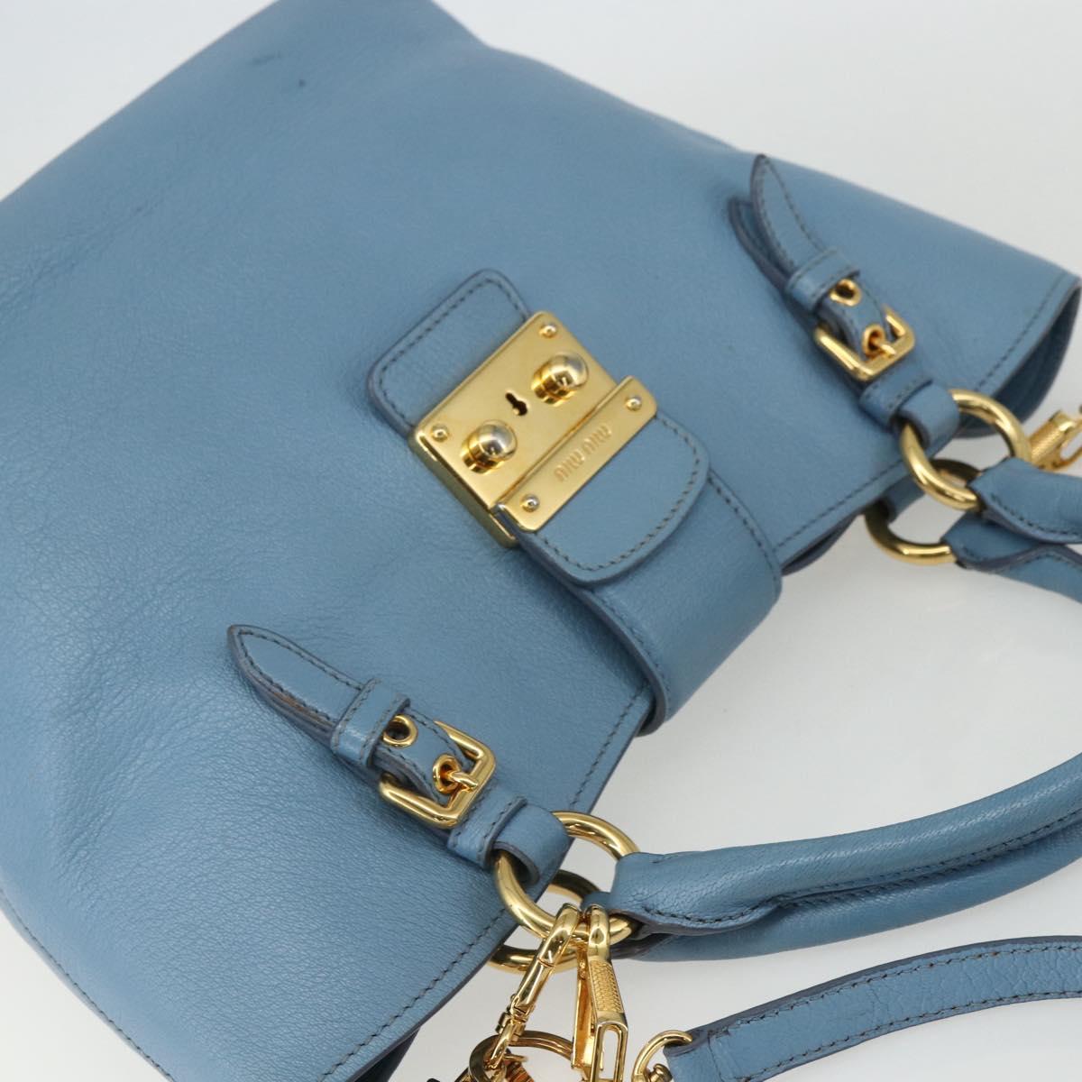 Miu Miu Hand Bag Leather 2way Blue Gold Auth BA8214