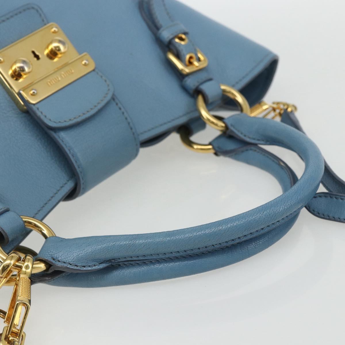 Miu Miu Hand Bag Leather 2way Blue Gold Auth BA8214