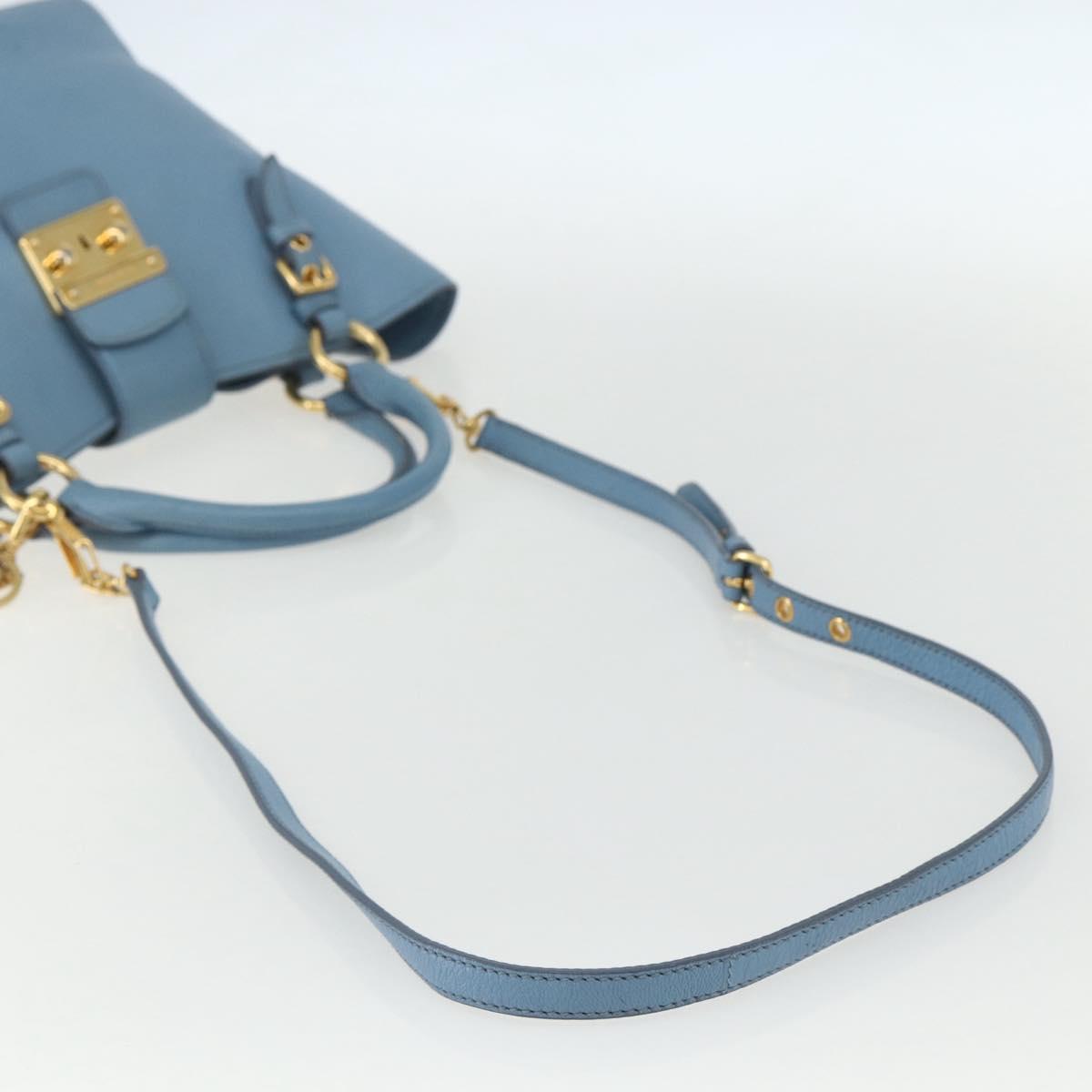 Miu Miu Hand Bag Leather 2way Blue Gold Auth BA8214