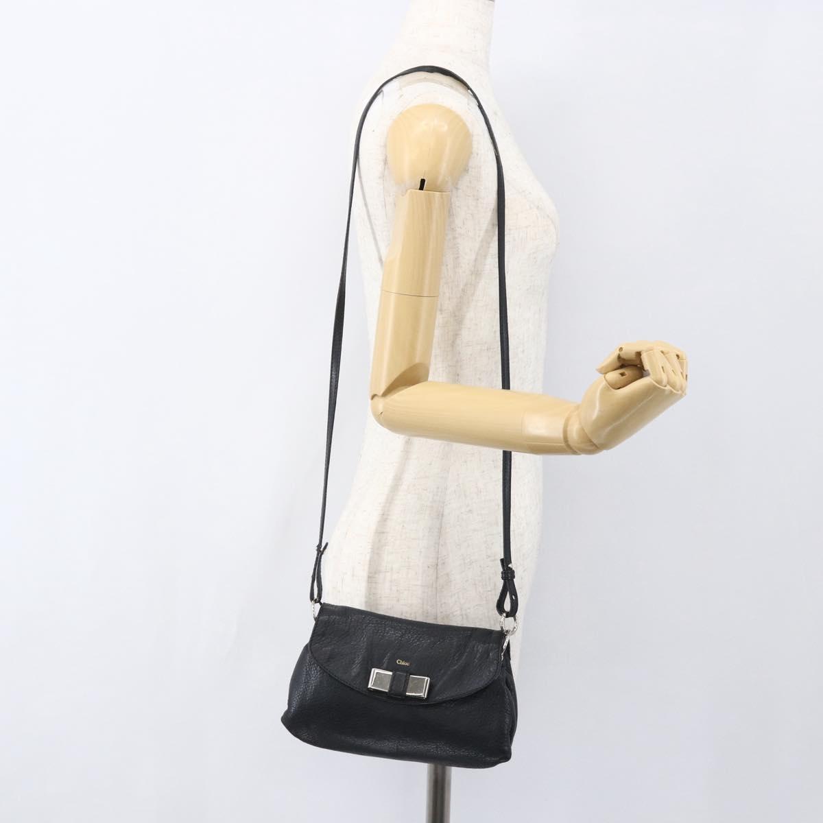 Chloe Lily Shoulder Bag Leather 2way Black Gold Auth BA8216