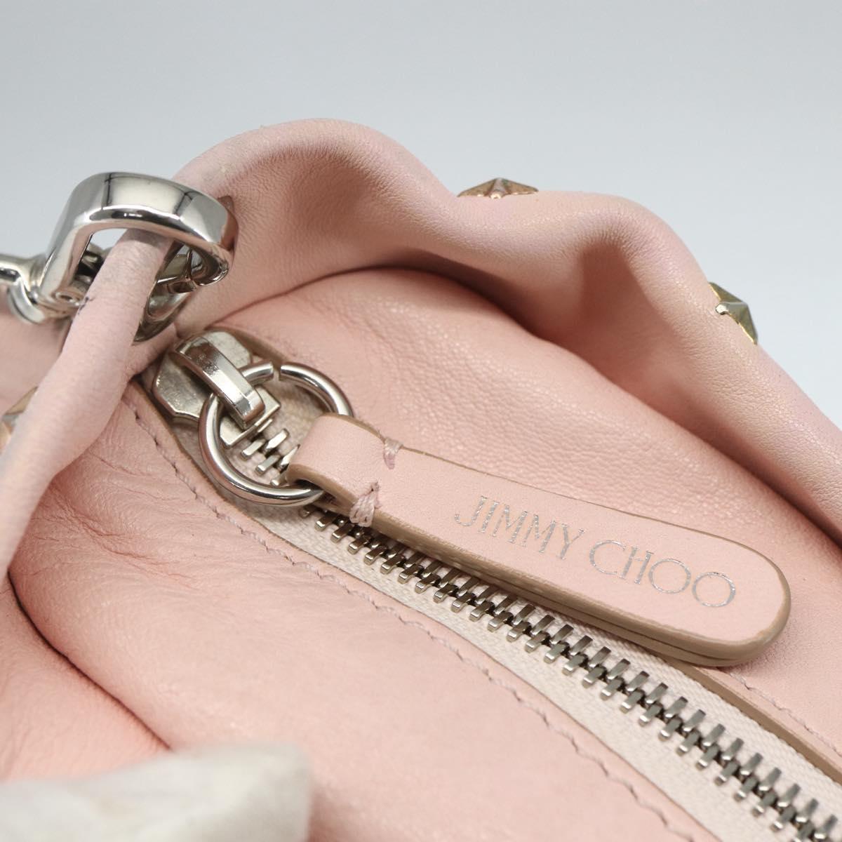 Jimmy Choo Studs Hand Bag Leather 2way Pink Auth BA8217
