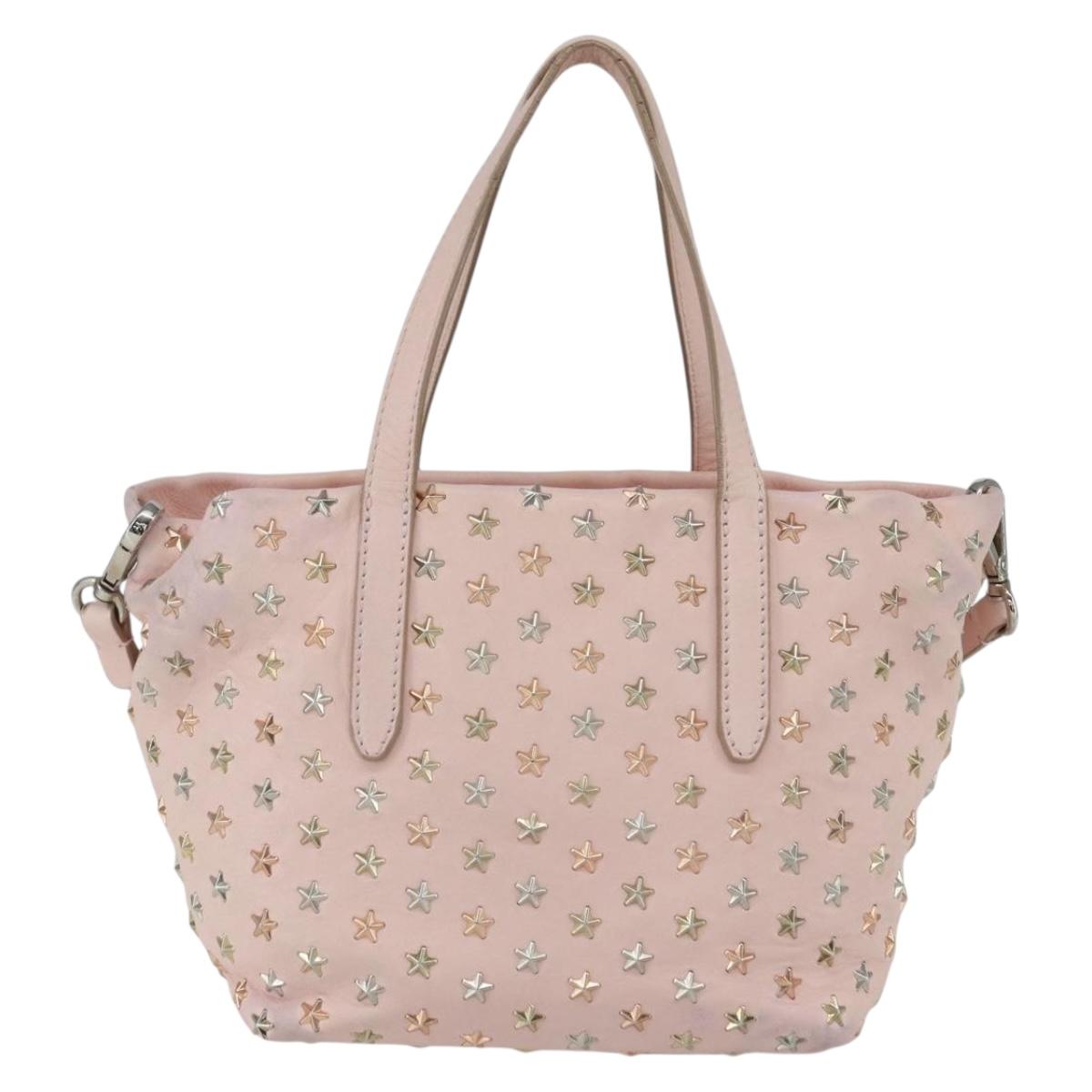 Jimmy Choo Studs Hand Bag Leather 2way Pink Auth BA8217