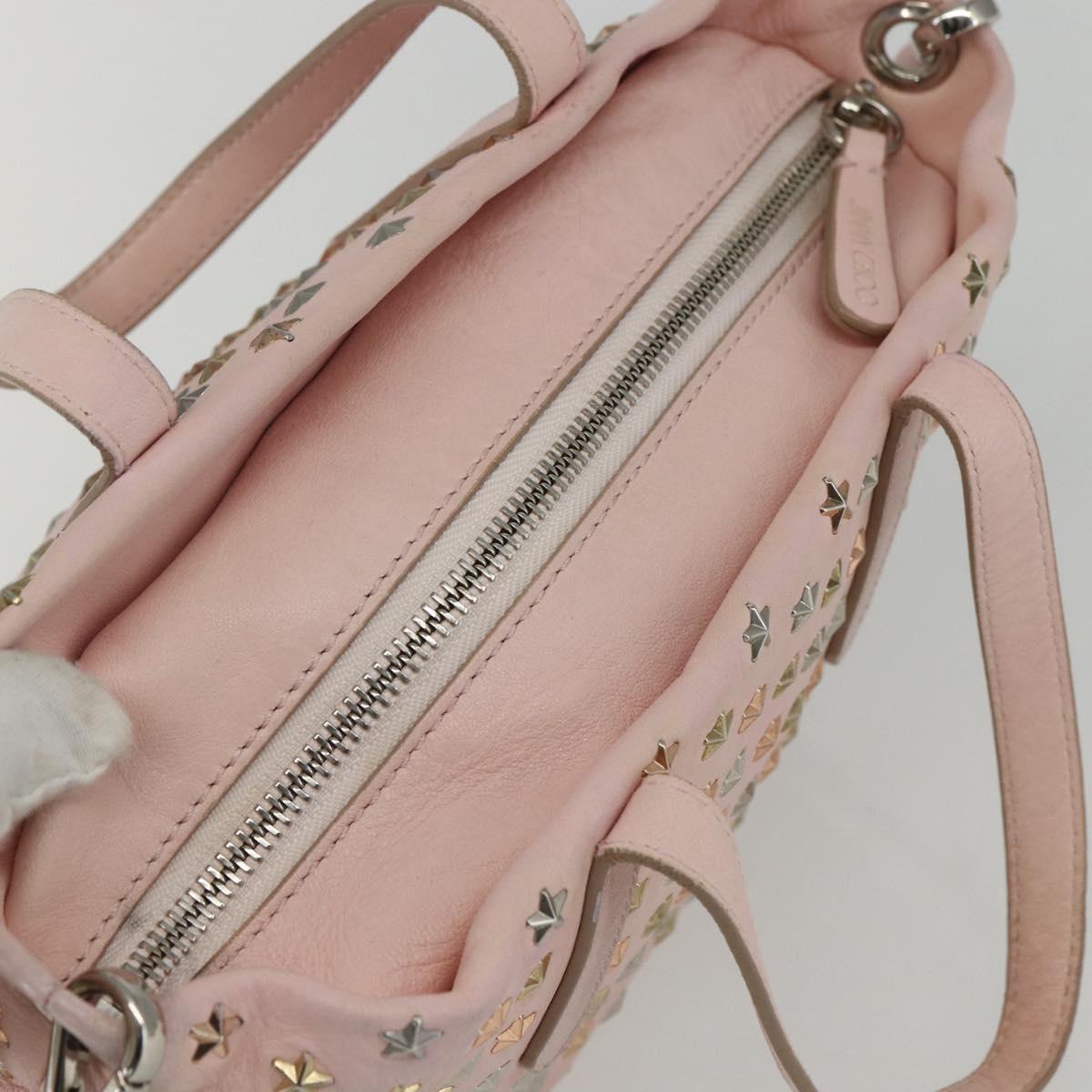 Jimmy Choo Studs Hand Bag Leather 2way Pink Auth BA8217