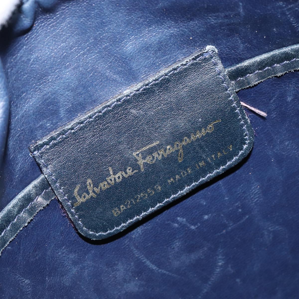 Salvatore Ferragamo Vala Shoulder Bag Leather Navy Gold Auth BA8220