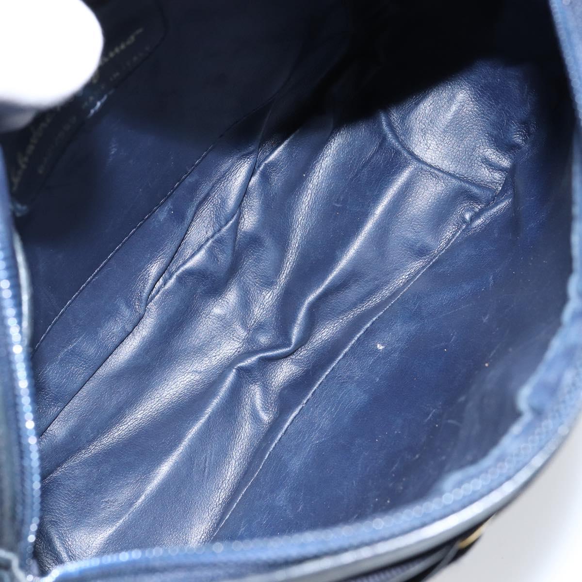 Salvatore Ferragamo Vala Shoulder Bag Leather Navy Gold Auth BA8220