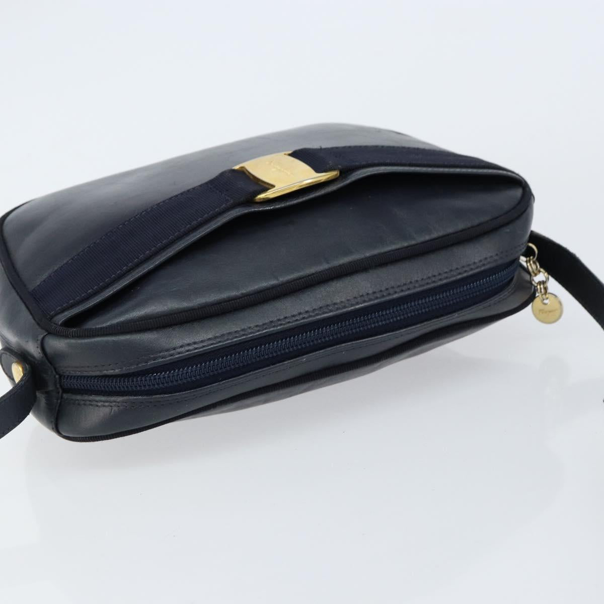 Salvatore Ferragamo Vala Shoulder Bag Leather Navy Gold Auth BA8220