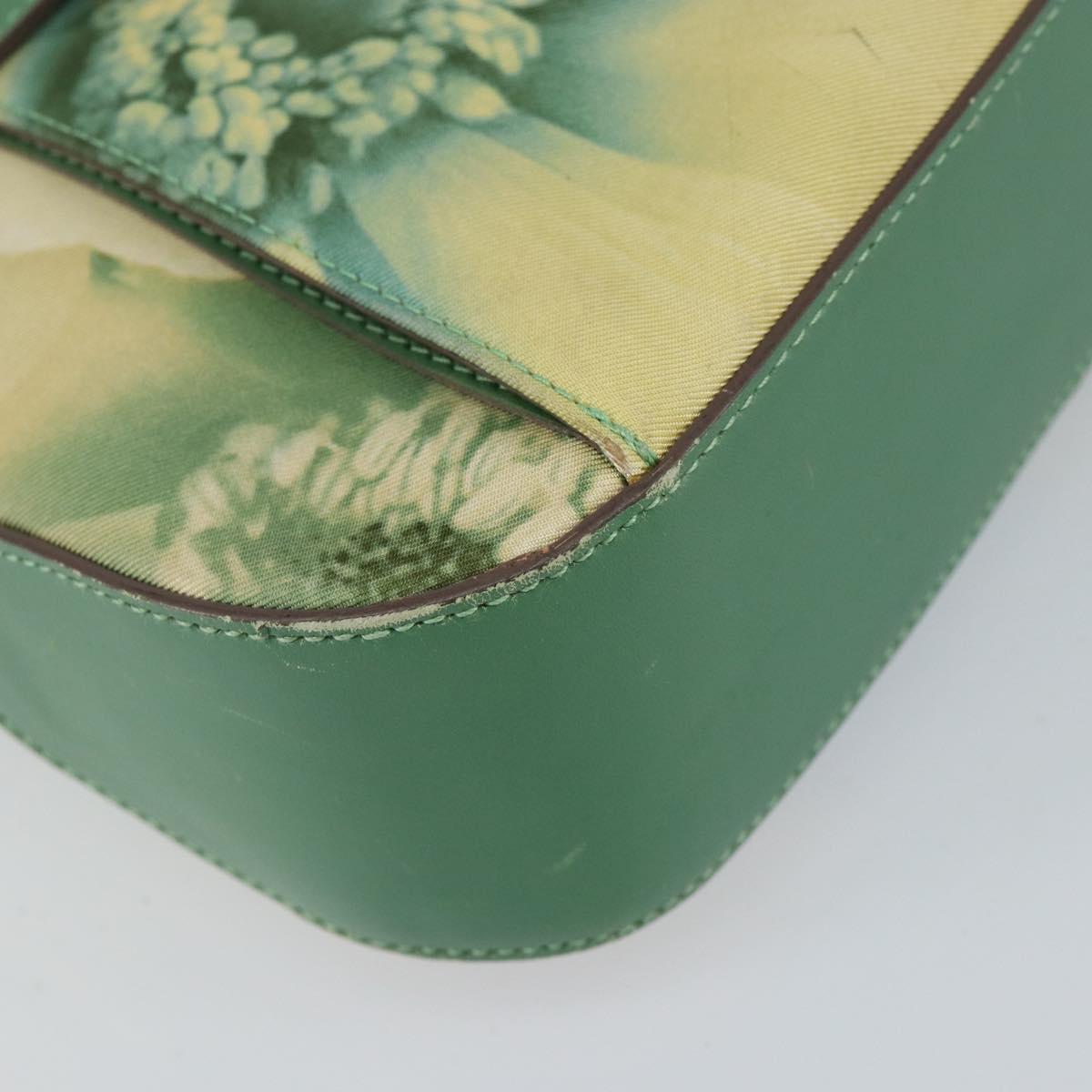 Salvatore Ferragamo Gancini Shoulder Bag Leather Canvas Green Gold Auth BA8221