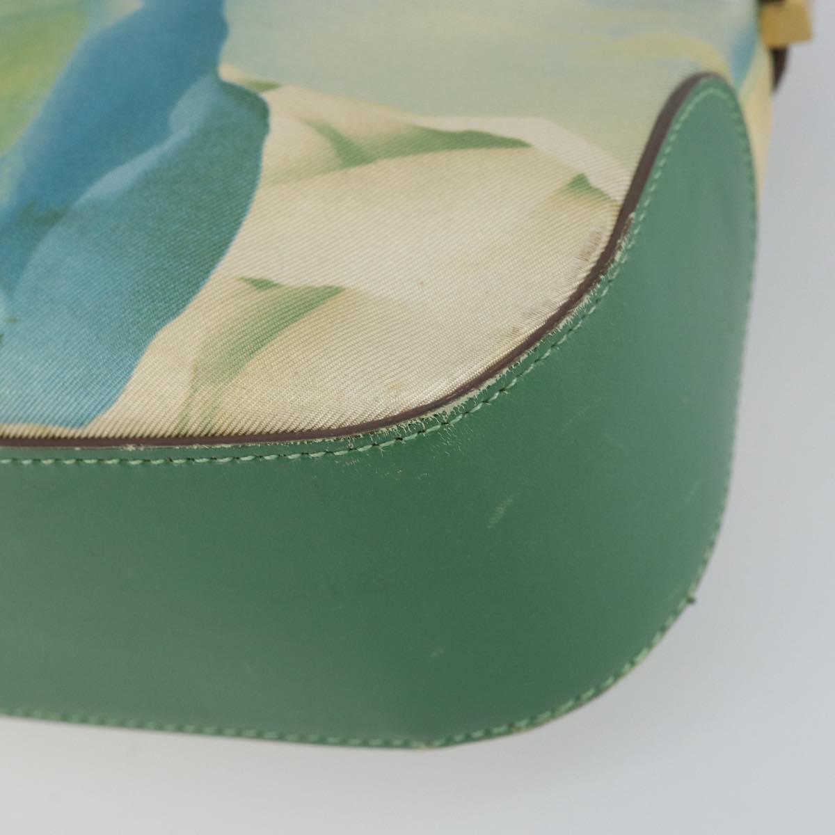 Salvatore Ferragamo Gancini Shoulder Bag Leather Canvas Green Gold Auth BA8221