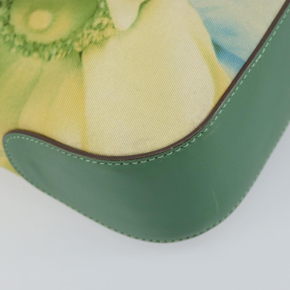 Salvatore Ferragamo Gancini Shoulder Bag Leather Canvas Green Gold Auth BA8221