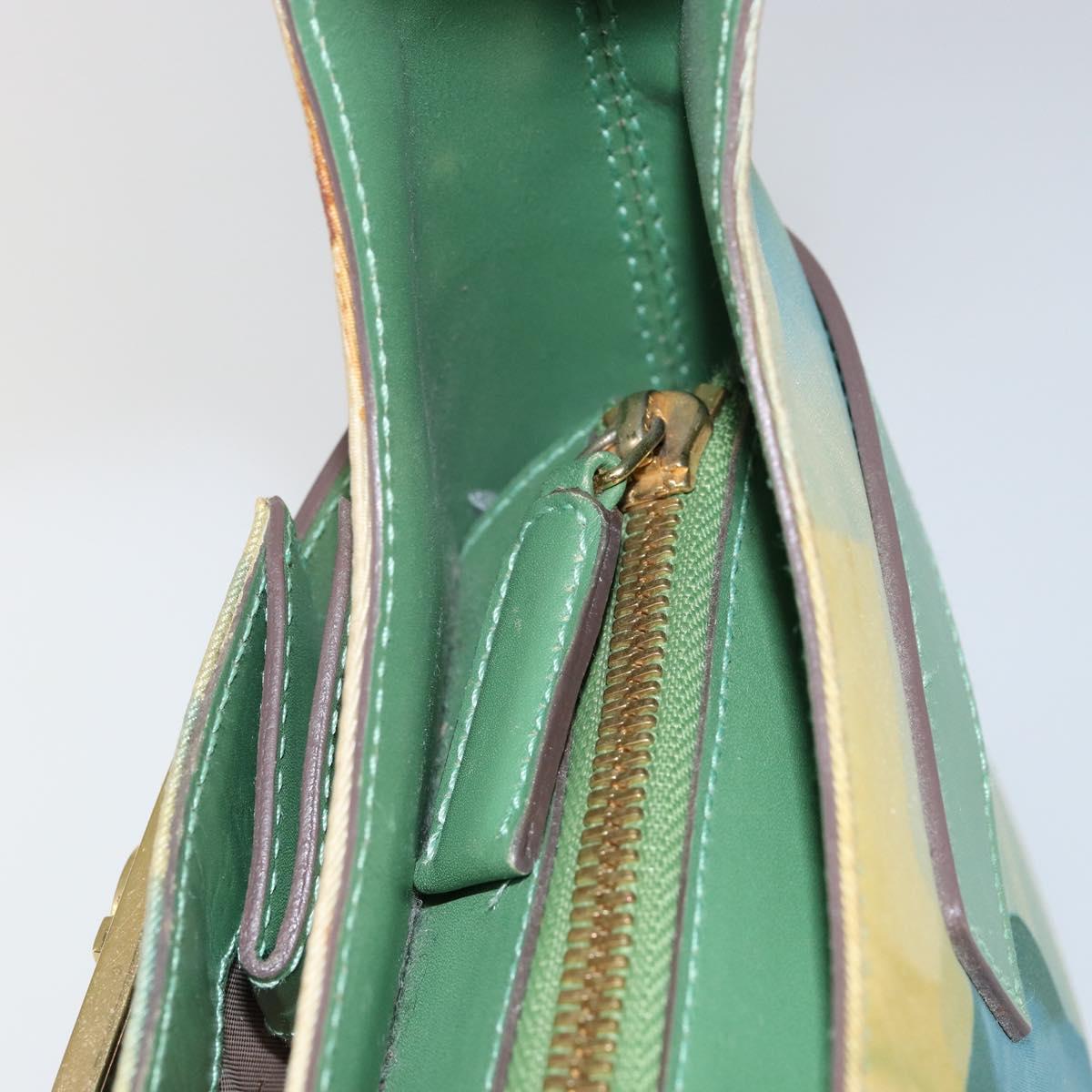 Salvatore Ferragamo Gancini Shoulder Bag Leather Canvas Green Gold Auth BA8221