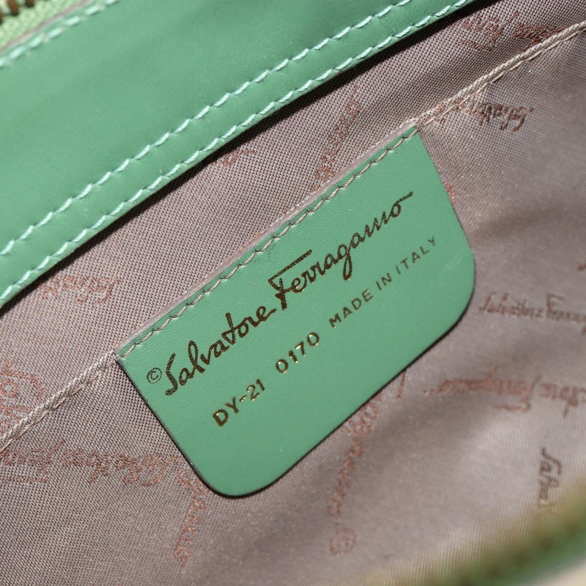 Salvatore Ferragamo Gancini Shoulder Bag Leather Canvas Green Gold Auth BA8221