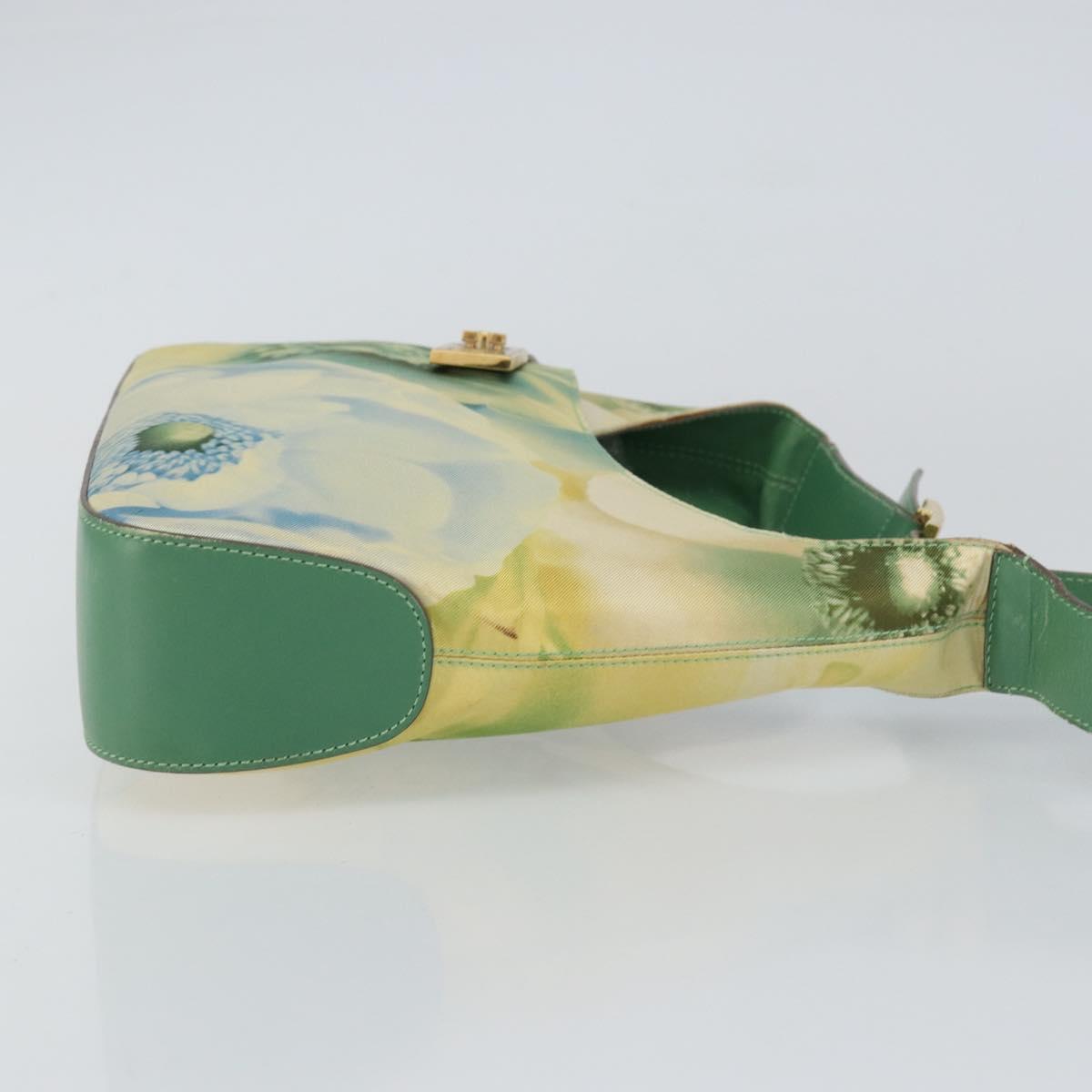 Salvatore Ferragamo Gancini Shoulder Bag Leather Canvas Green Gold Auth BA8221