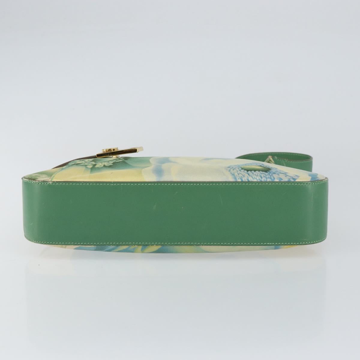 Salvatore Ferragamo Gancini Shoulder Bag Leather Canvas Green Gold Auth BA8221