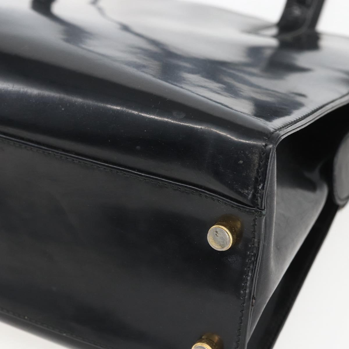 Salvatore Ferragamo Gancini Tote Bag Enamel Black Gold Auth BA8222