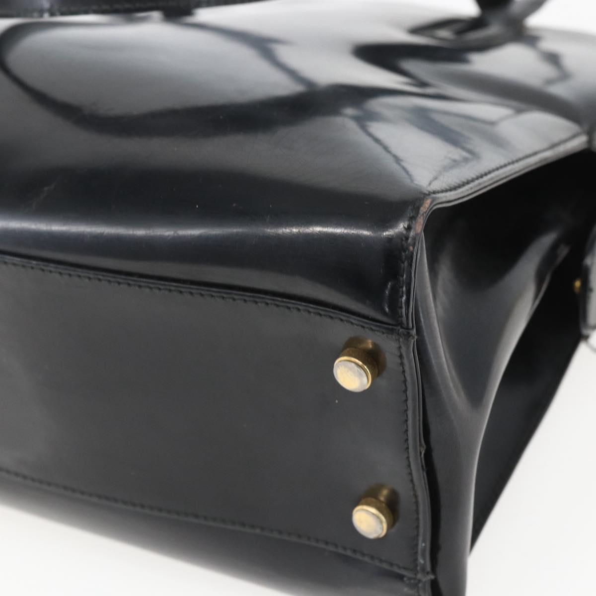 Salvatore Ferragamo Gancini Tote Bag Enamel Black Gold Auth BA8222