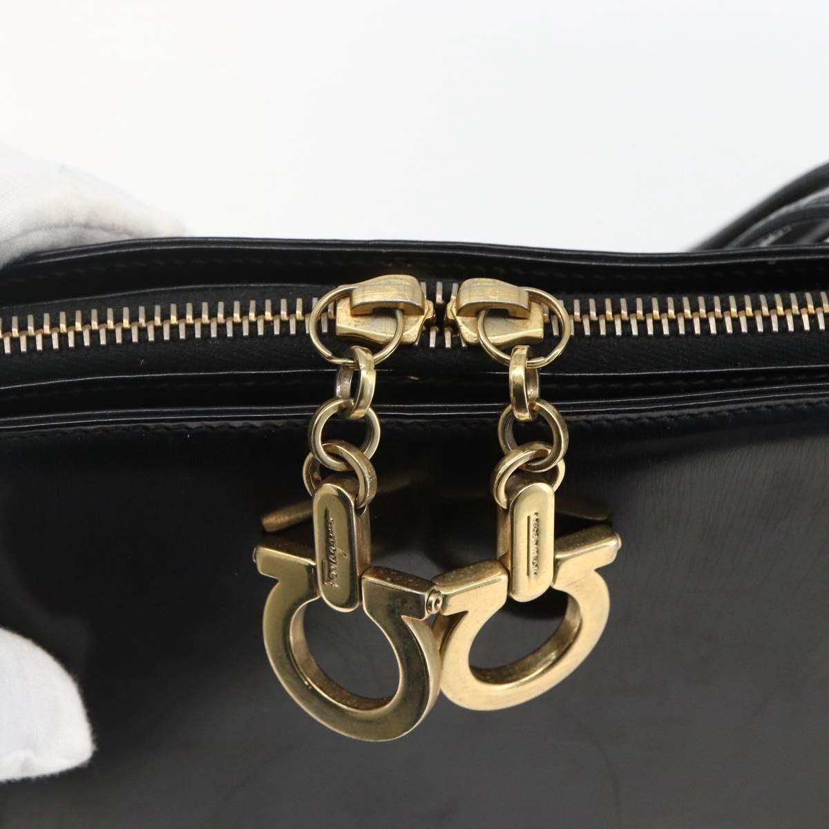 Salvatore Ferragamo Gancini Tote Bag Enamel Black Gold Auth BA8222