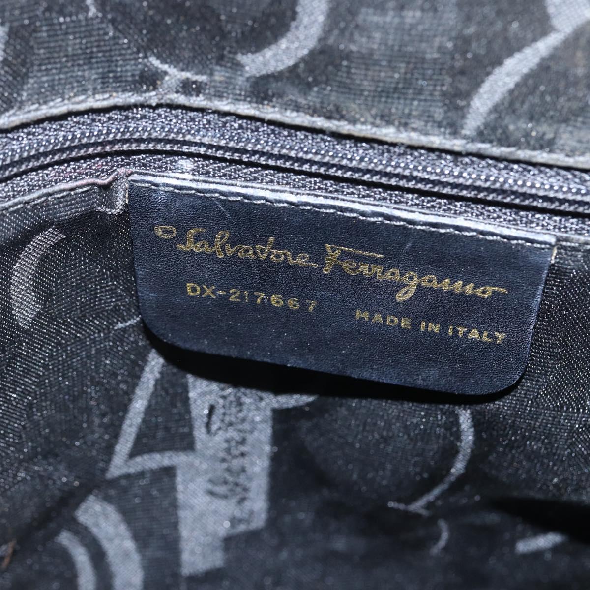 Salvatore Ferragamo Gancini Tote Bag Enamel Black Gold Auth BA8222