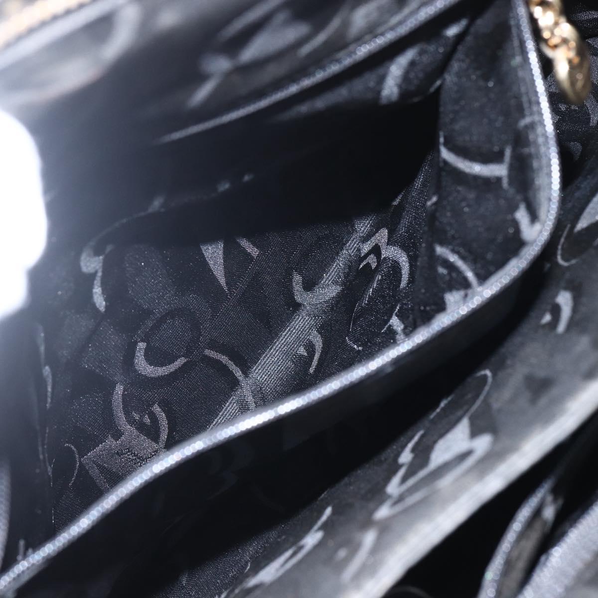 Salvatore Ferragamo Gancini Tote Bag Enamel Black Gold Auth BA8222