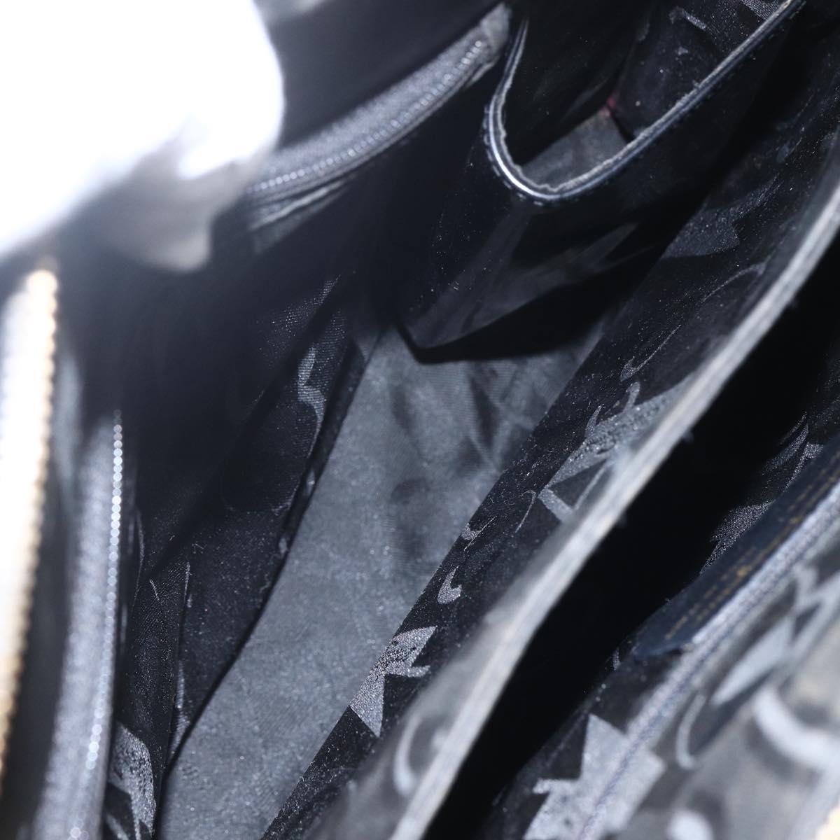 Salvatore Ferragamo Gancini Tote Bag Enamel Black Gold Auth BA8222