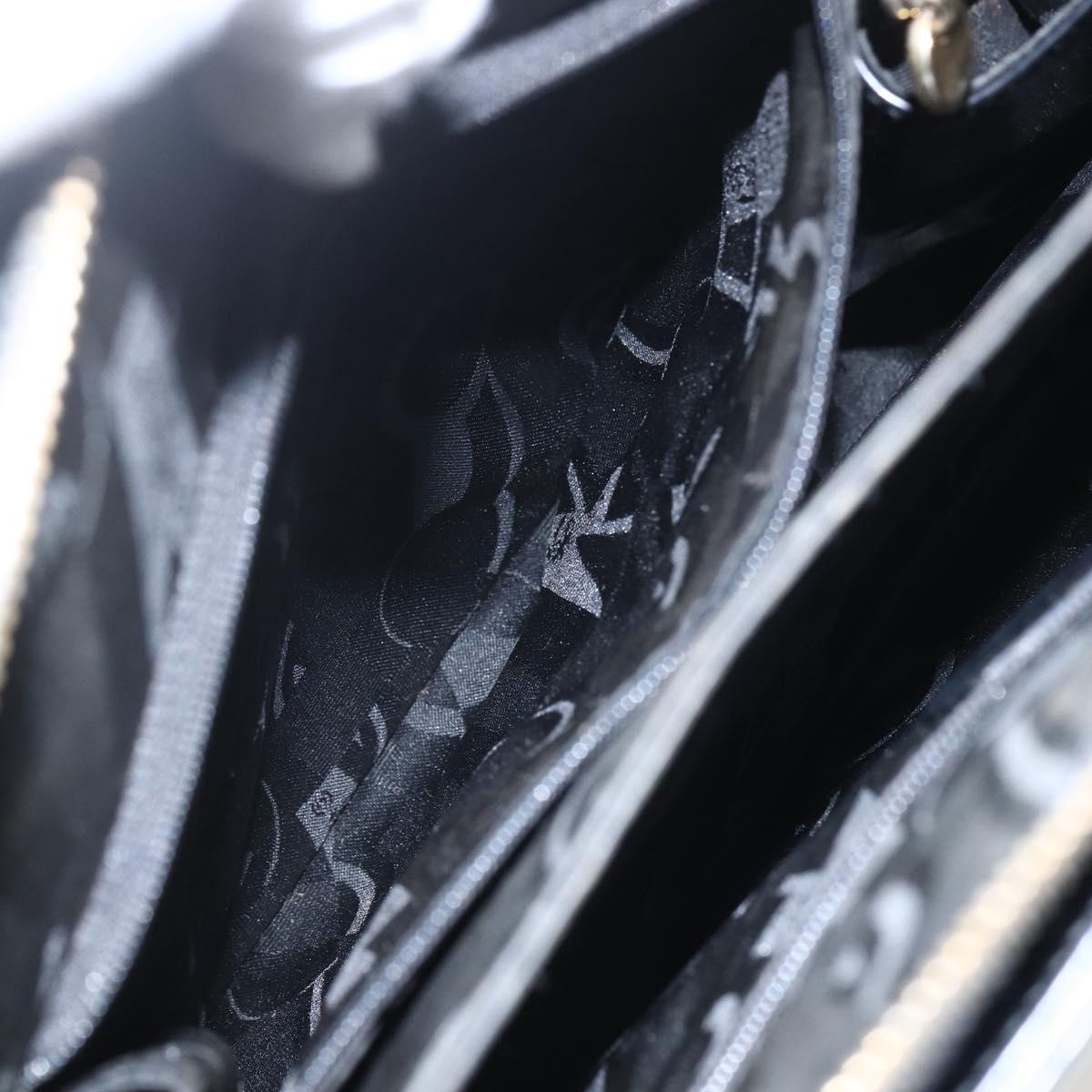 Salvatore Ferragamo Gancini Tote Bag Enamel Black Gold Auth BA8222