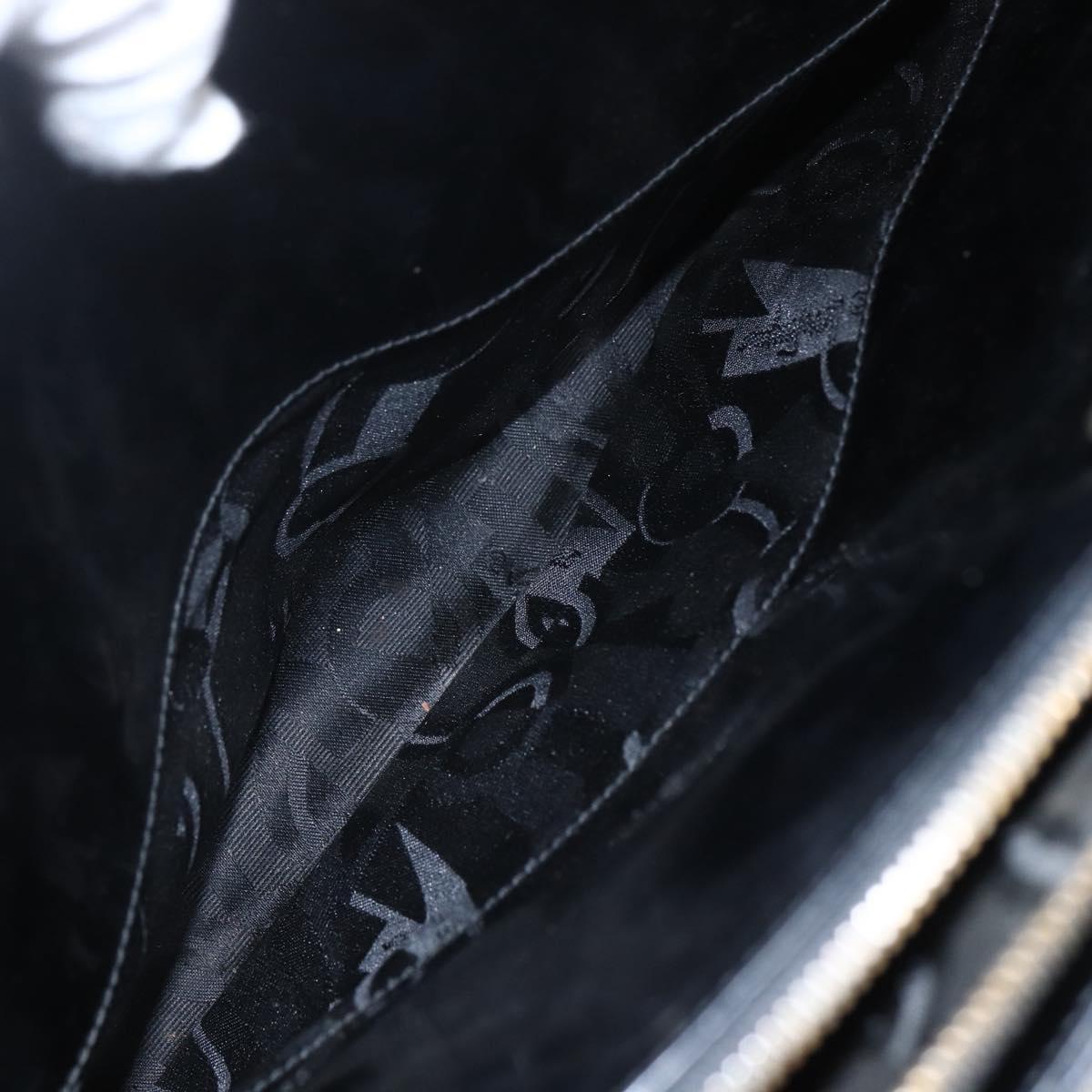 Salvatore Ferragamo Gancini Tote Bag Enamel Black Gold Auth BA8222