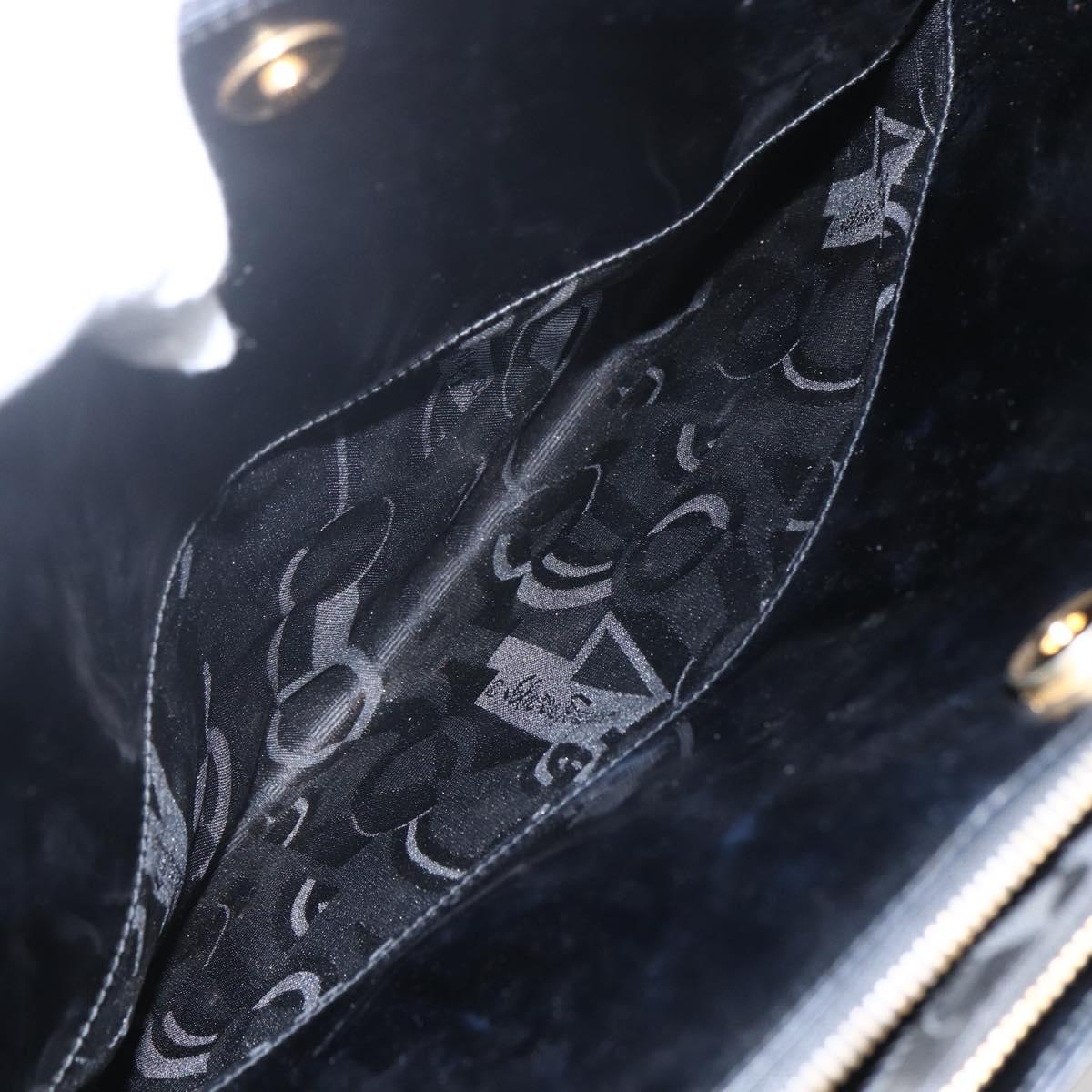 Salvatore Ferragamo Gancini Tote Bag Enamel Black Gold Auth BA8222