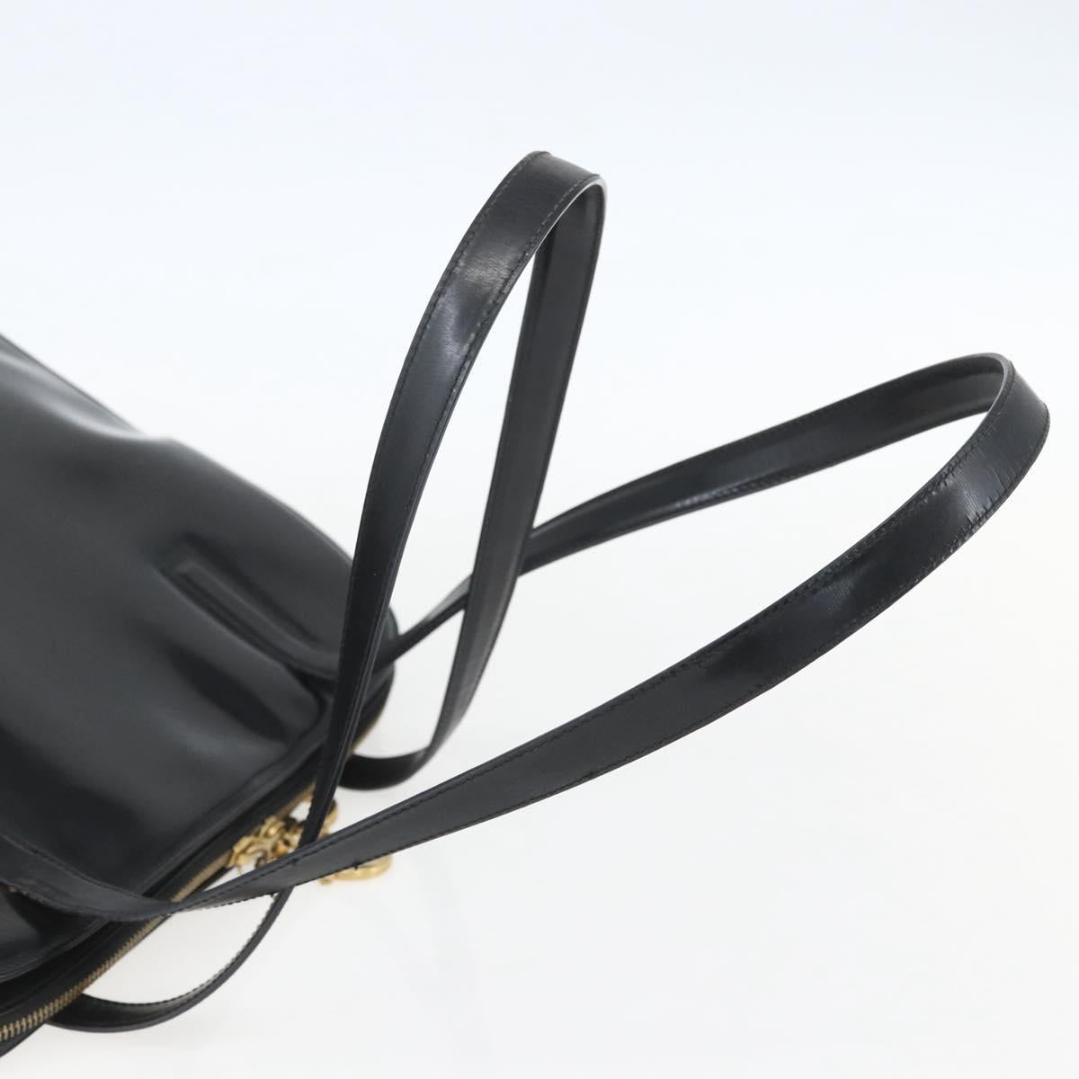 Salvatore Ferragamo Gancini Tote Bag Enamel Black Gold Auth BA8222