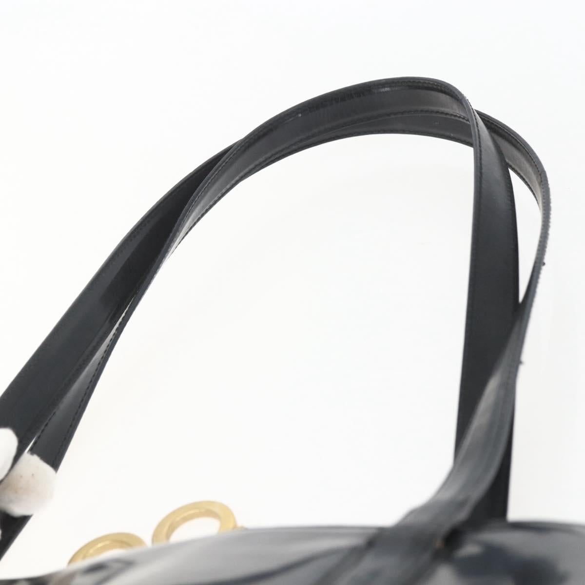 Salvatore Ferragamo Gancini Tote Bag Enamel Black Gold Auth BA8222