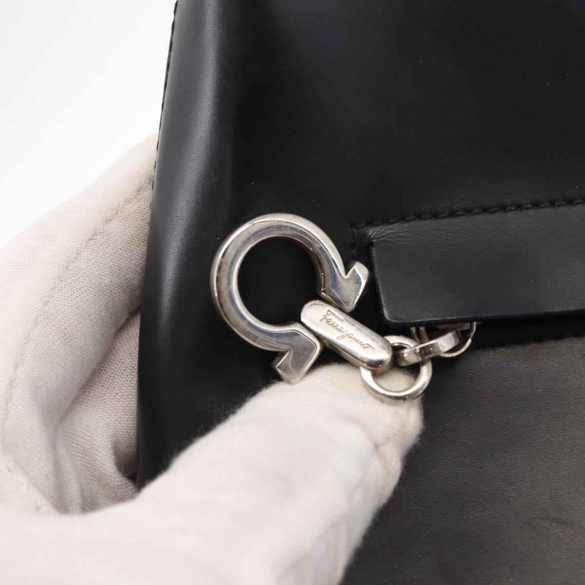 Salvatore Ferragamo Gancini Shoulder Bag Leather Black Silver Auth BA8223