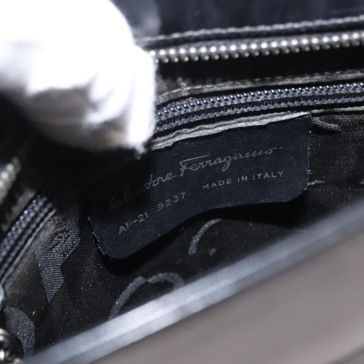 Salvatore Ferragamo Gancini Shoulder Bag Leather Black Silver Auth BA8223