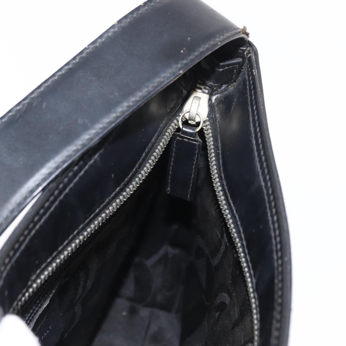 Salvatore Ferragamo Gancini Shoulder Bag Leather Black Silver Auth BA8223