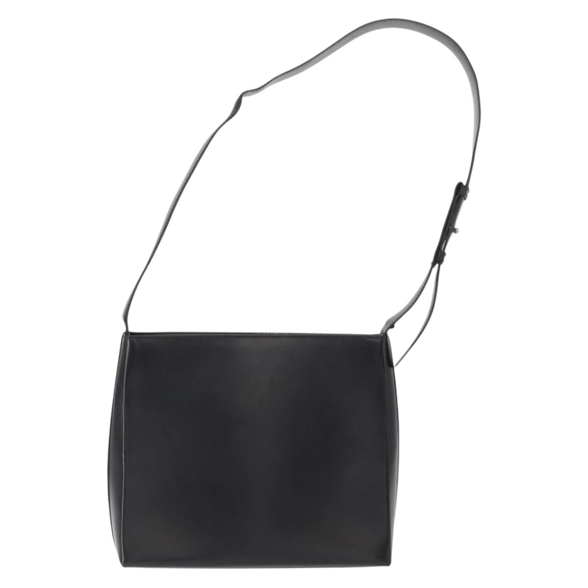 Salvatore Ferragamo Gancini Shoulder Bag Leather Black Silver Auth BA8223