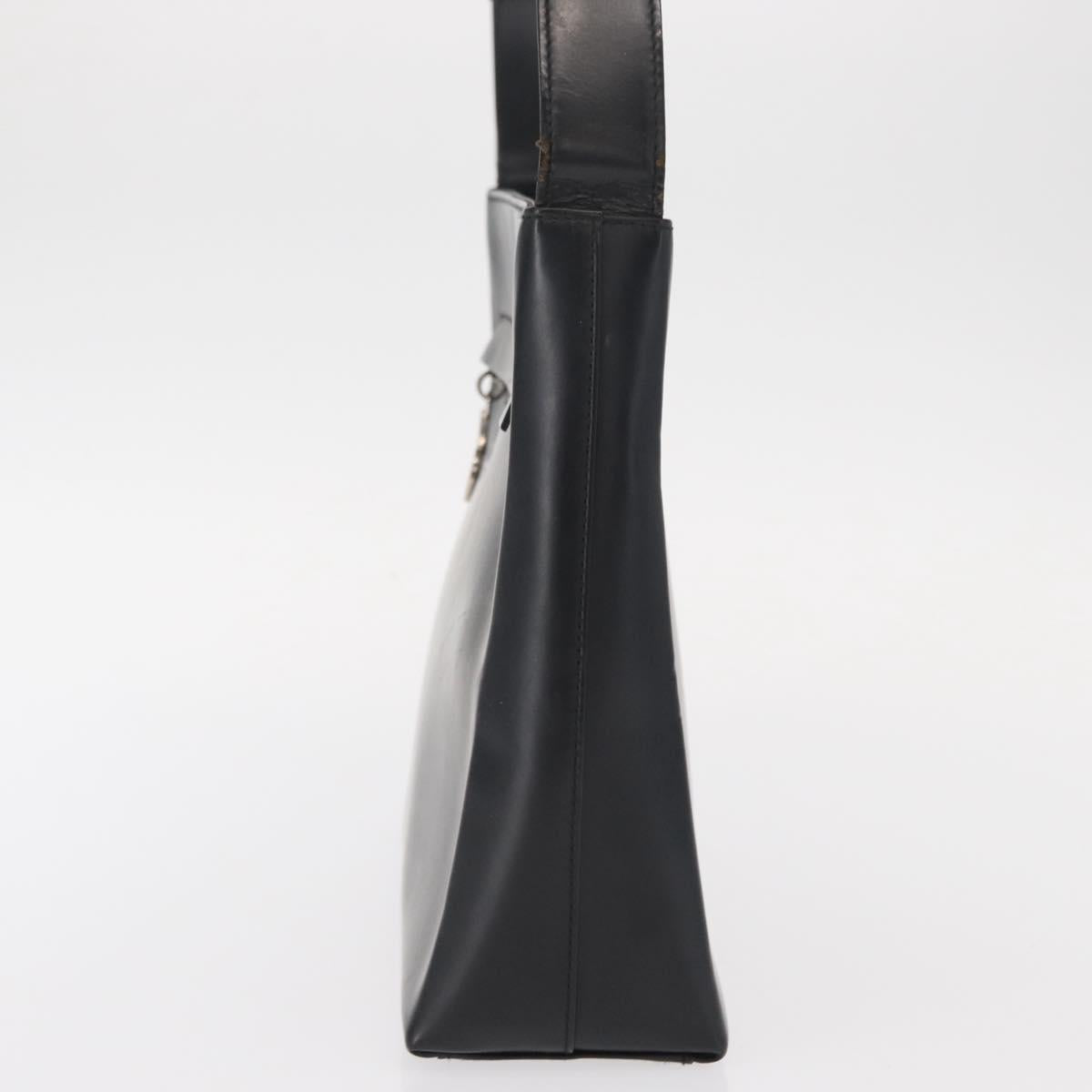 Salvatore Ferragamo Gancini Shoulder Bag Leather Black Silver Auth BA8223