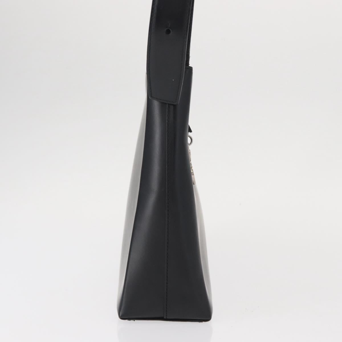 Salvatore Ferragamo Gancini Shoulder Bag Leather Black Silver Auth BA8223