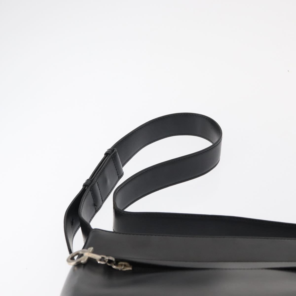 Salvatore Ferragamo Gancini Shoulder Bag Leather Black Silver Auth BA8223