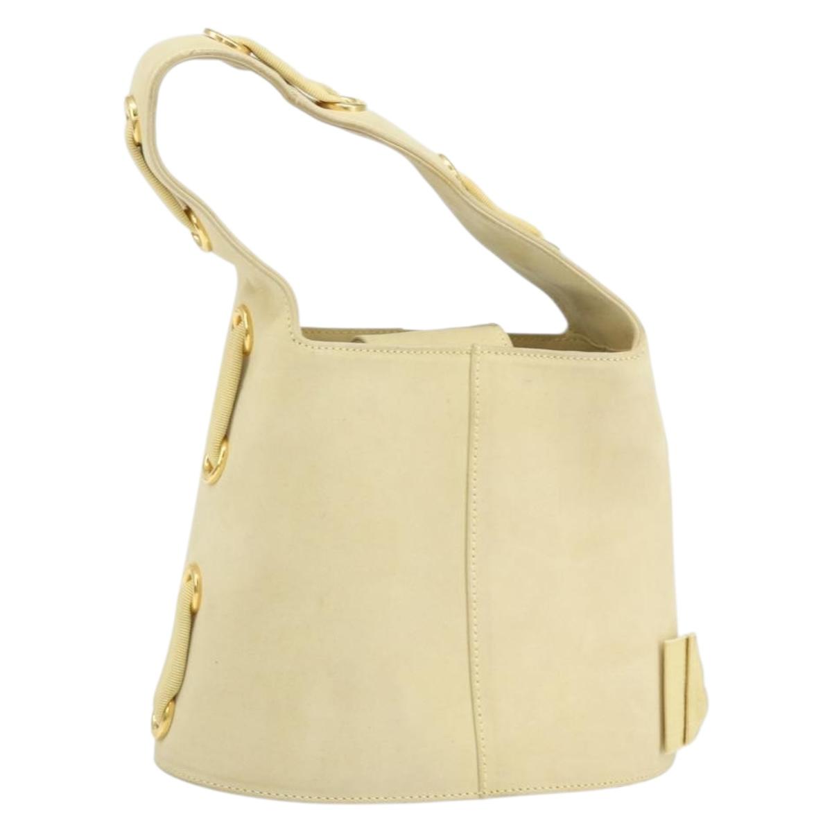 Salvatore Ferragamo Hand Bag Suede Yellow Gold Auth BA8224