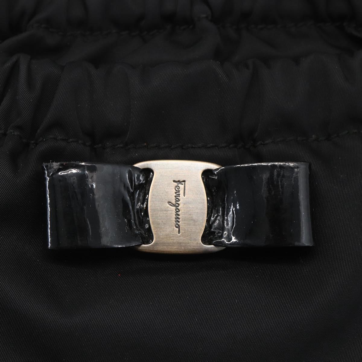 Salvatore Ferragamo Hand Bag Nylon Enamel 2way Black Auth BA8225