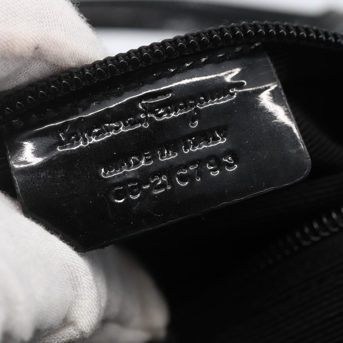 Salvatore Ferragamo Hand Bag Nylon Enamel 2way Black Auth BA8225