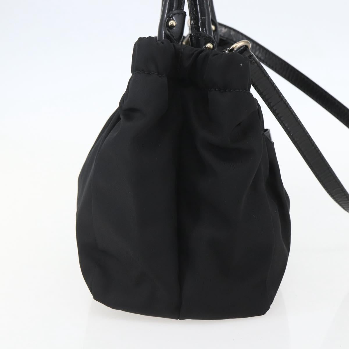 Salvatore Ferragamo Hand Bag Nylon Enamel 2way Black Auth BA8225