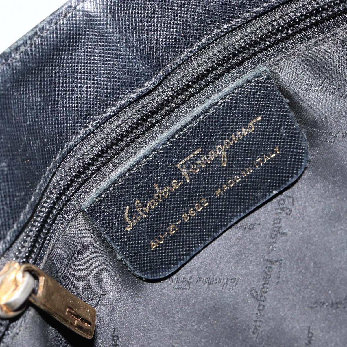 Salvatore Ferragamo Gancini Shoulder Bag Leather Black Gold Auth BA8226