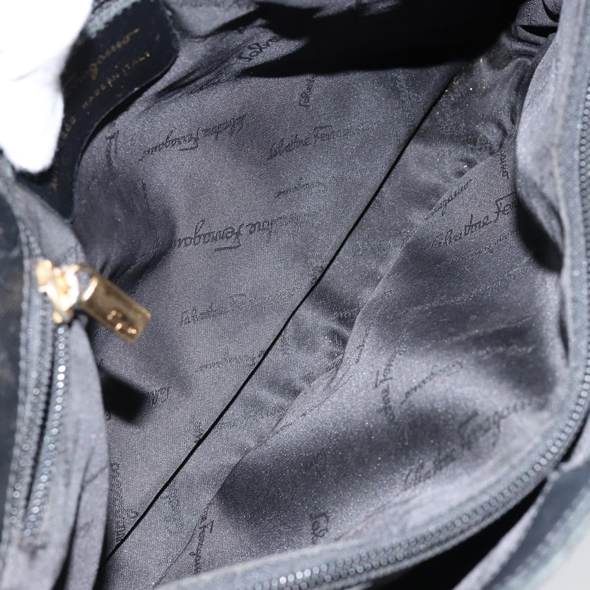 Salvatore Ferragamo Gancini Shoulder Bag Leather Black Gold Auth BA8226