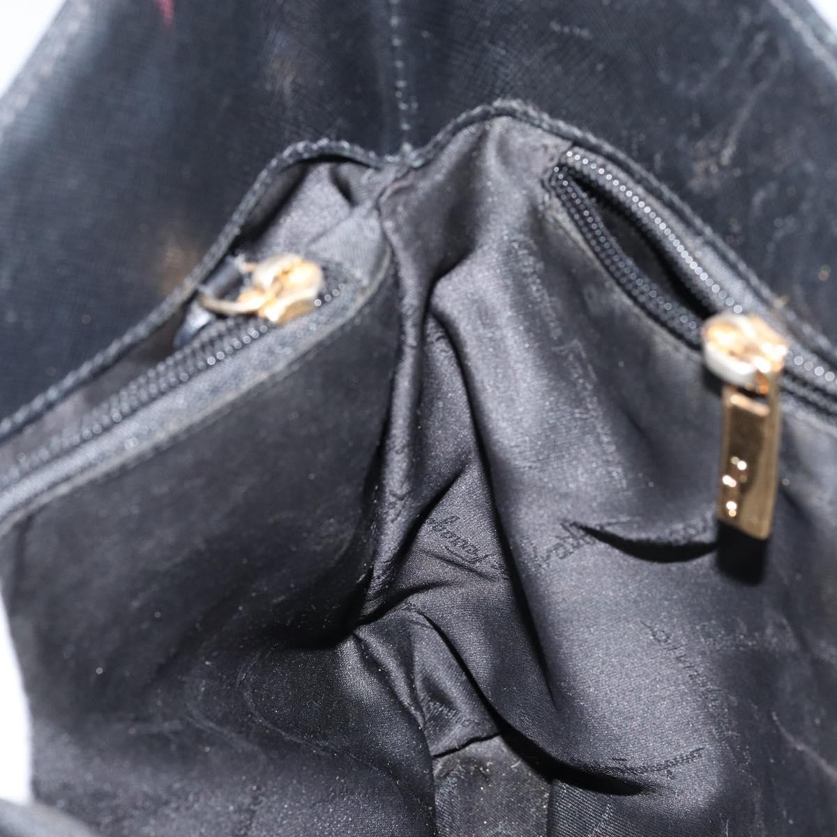 Salvatore Ferragamo Gancini Shoulder Bag Leather Black Gold Auth BA8226