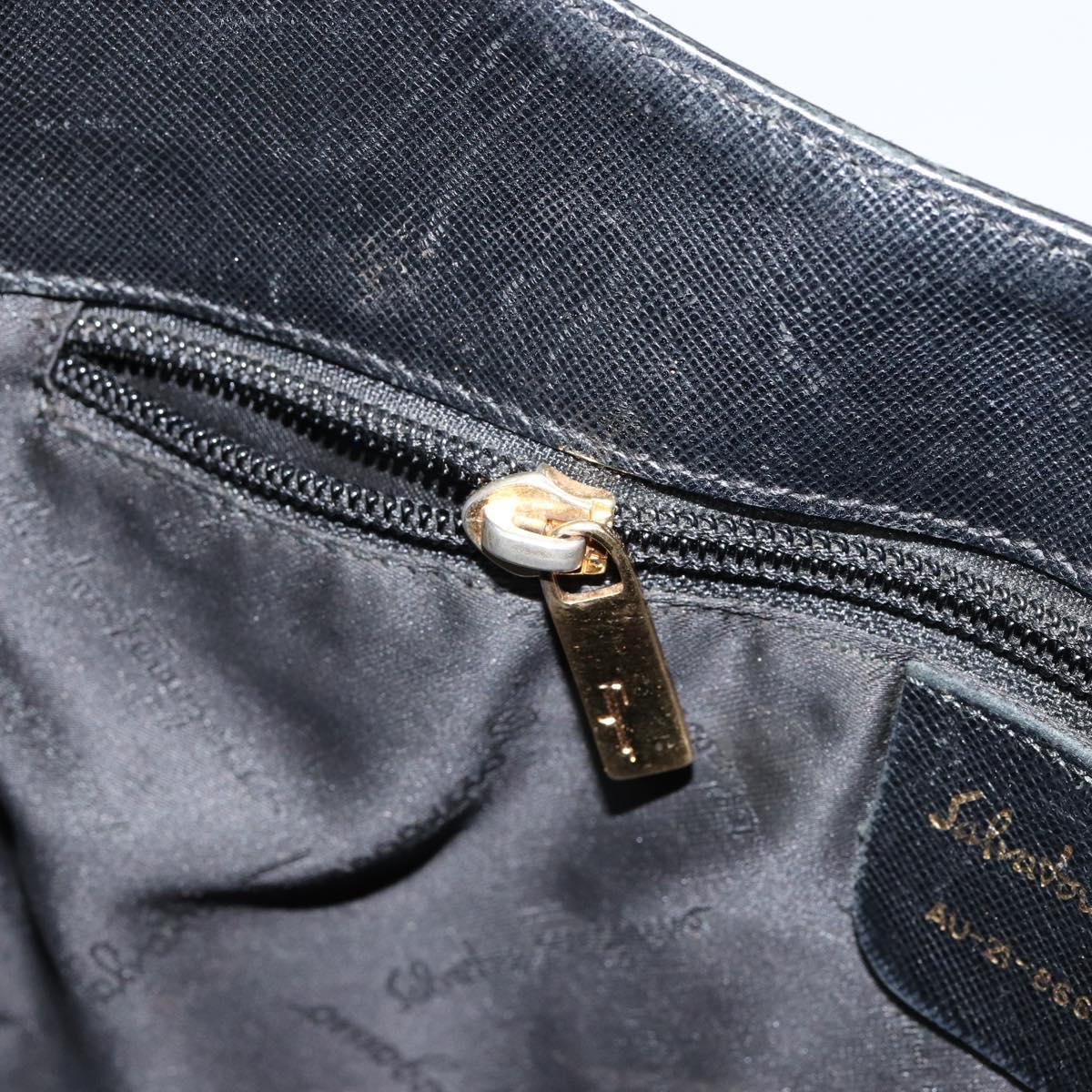 Salvatore Ferragamo Gancini Shoulder Bag Leather Black Gold Auth BA8226